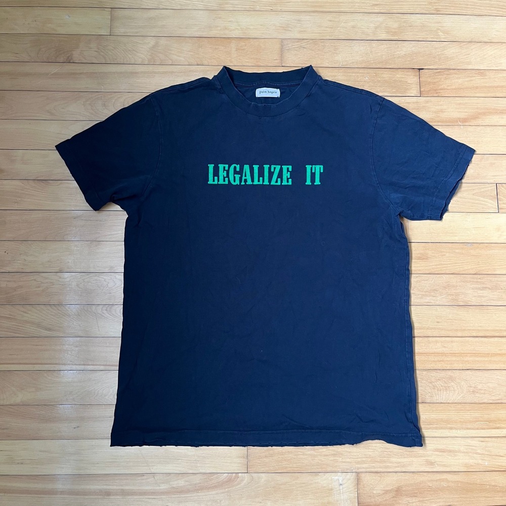 Palm Angels Legalize It Distressed Black Green T-Shirt Mens Large / wiz khalifa